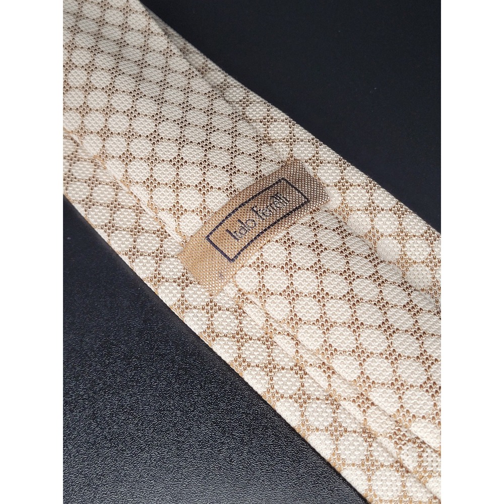 Italo Ferrelli Necktie Cream Gold Geometric Circle 100% Silk Italy Excellent